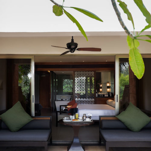 View of the terrace room balcony at alila diwa resorts