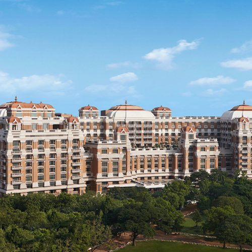 Outside view of the ITC Grand Chola and gardens