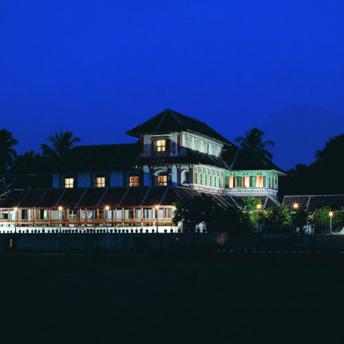 Kalari Kovilakom hotel lit up at night