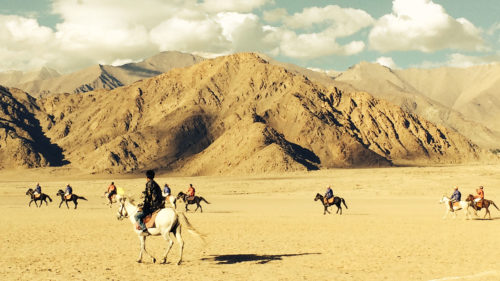 Horse riding in desert mountains