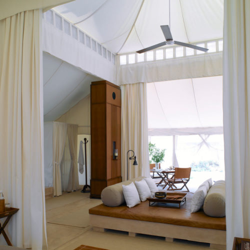 Image of a luxury tent bedroom at the aman-i-khas resort