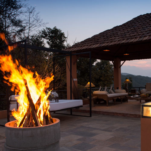 Fire in the evening at Dwarikas resort Nepal