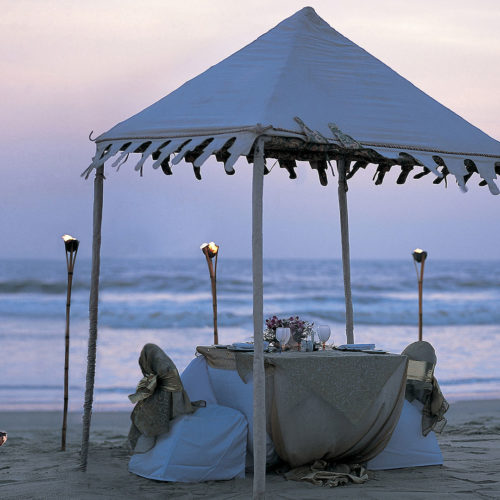 Private dinner on the beach at Taj Exotica Resort and Spa, Goa