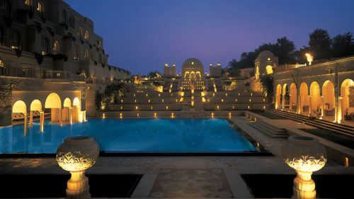 The Oberoi Amarvilas pool at night