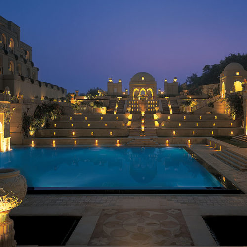 The Oberoi Amarvilas pool at night