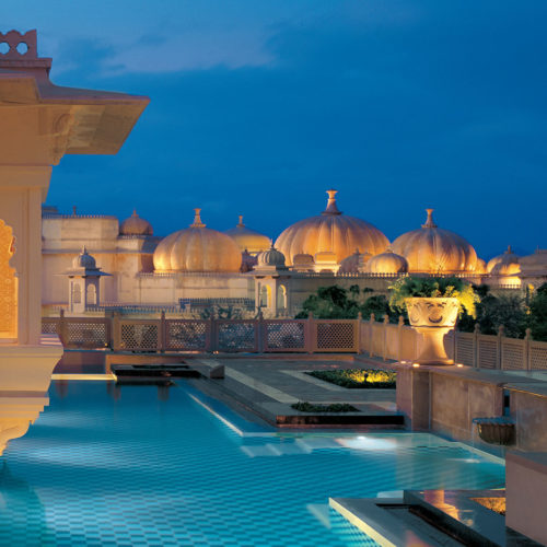 The Oberoi Udaivilas pool at night