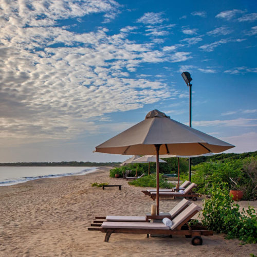 Deck chairs on a beach