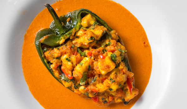 A poblano pepper stuffed with paneer cheese exemplifies Nayak's globetrotting approach © Chef Hari Nayak