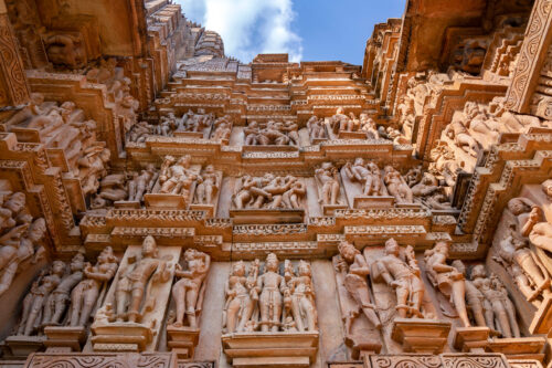Historical Jian and Hindu Temples at Khajuraho in the Madhya Pradesh region of India