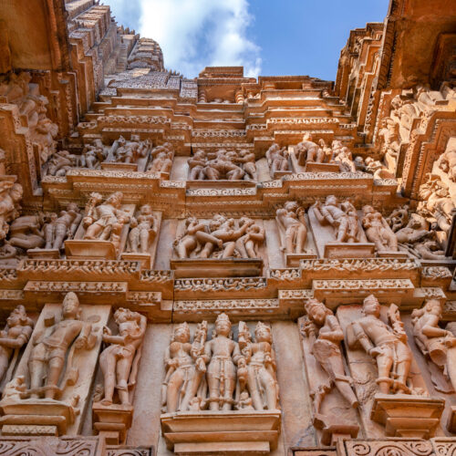 Historical Jian and Hindu Temples at Khajuraho in the Madhya Pradesh region of India