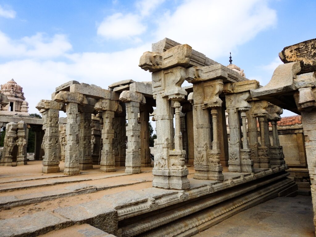 Beautiful stone pillars in Lepakshi in the state of Andhra Pradesh in India