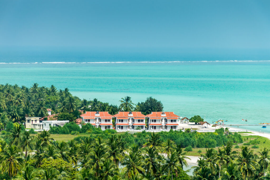 Holiday village on Minicoy tropical island, Lakshadweep in India